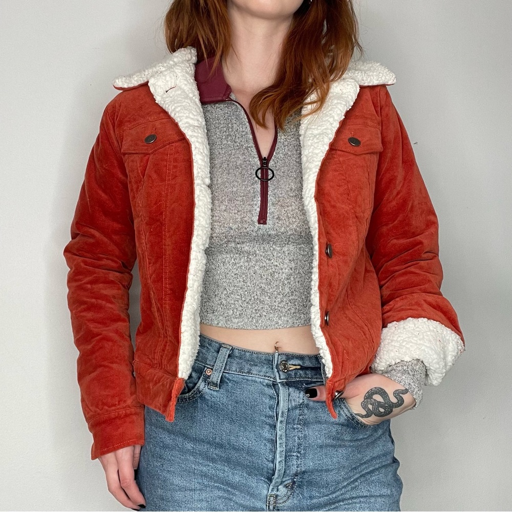 Forever 21 Orange Fuzzy Lined Button Up Winter Jacket, Women's Size Small - Picture 12 of 14